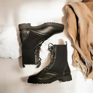 SPLENDID,Scout leather & wool lace up combat Boots 6M Black NWOT